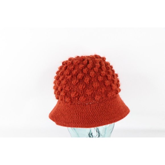 Vintage 90s Coogi Style Blank Textured Knit Bucket Hat Cap Burnt Orange Womens main image 5